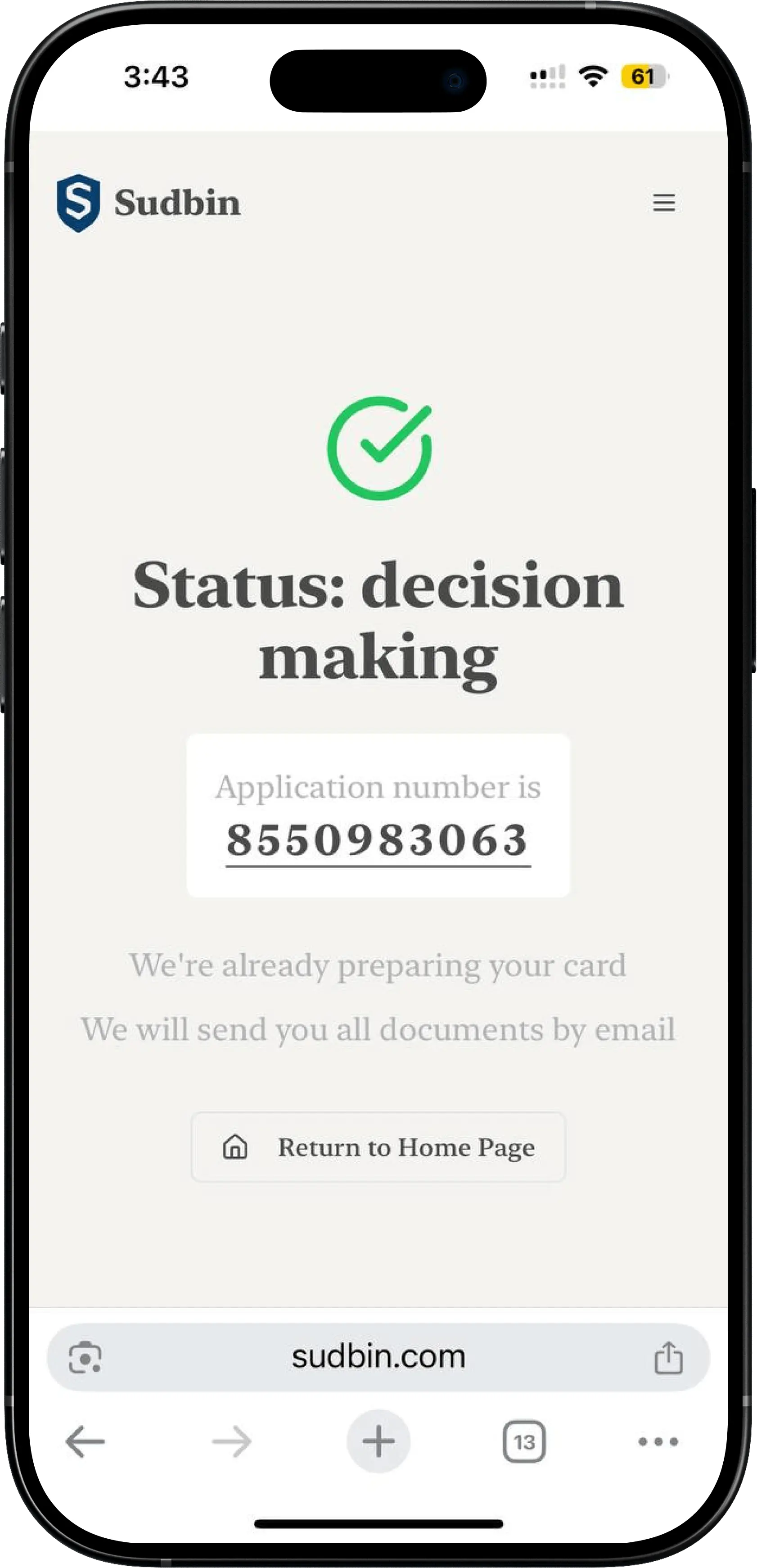 Issue credit card in mobile app